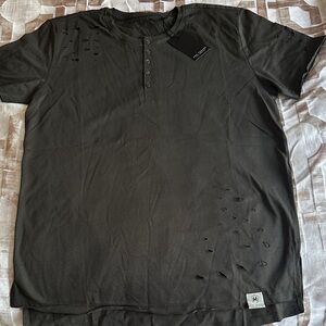 Ron Thomson khaki Distressed Henley Tee